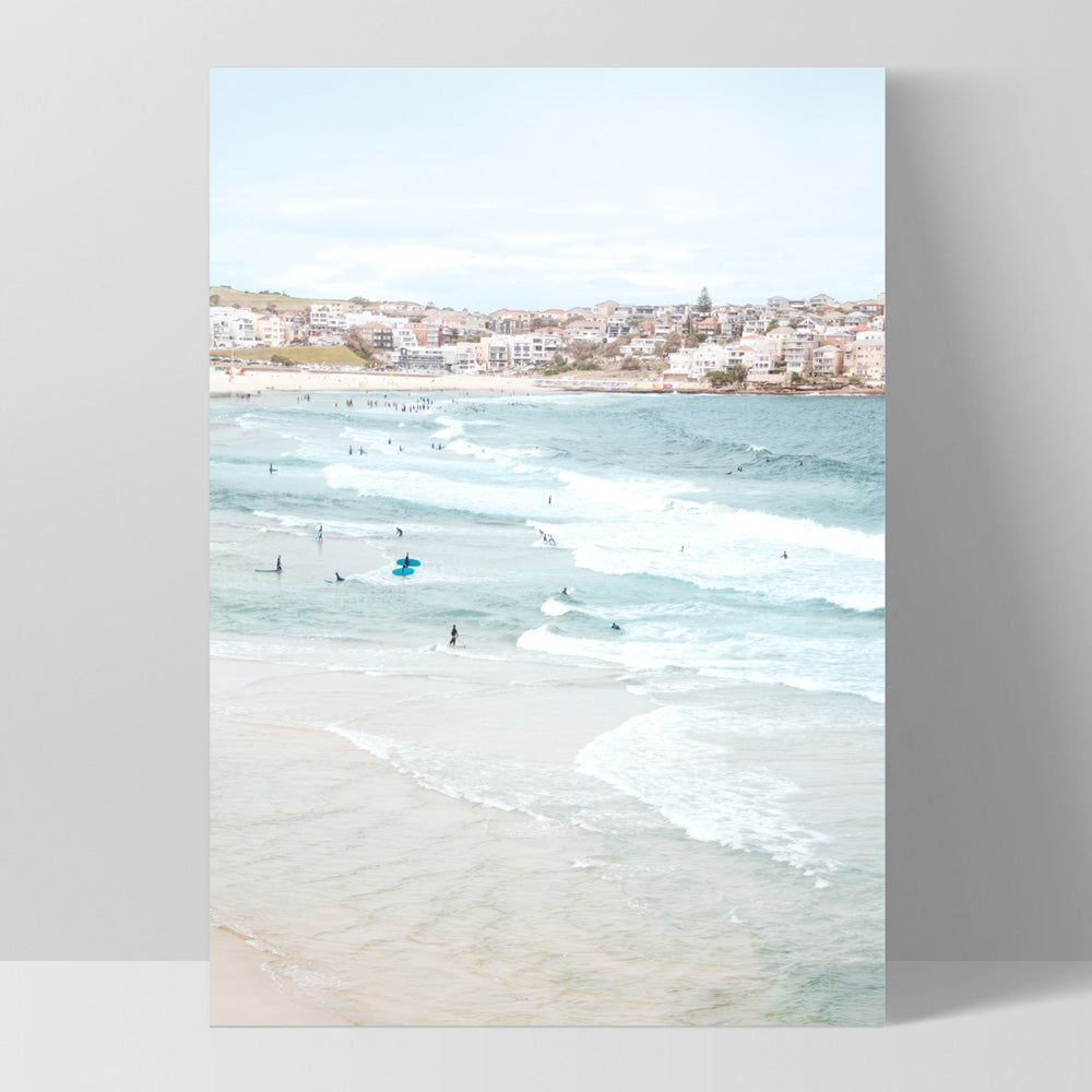Bondi Beach Pastels View - Art Print, Poster, Stretched Canvas, or Framed Wall Art Print, shown as a stretched canvas or poster without a frame