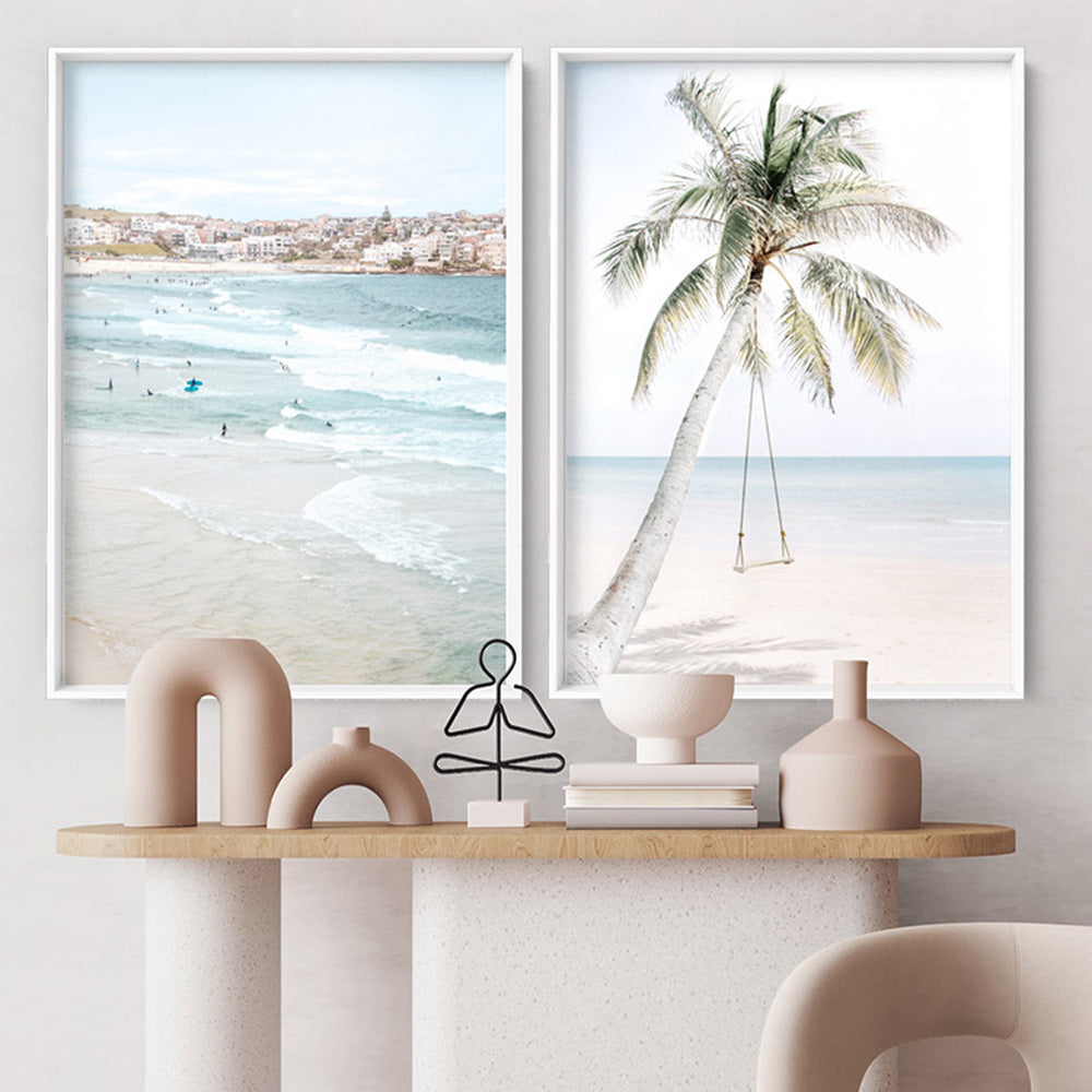 Bondi Beach Pastels View - Art Print, Poster, Stretched Canvas or Framed Wall Art, shown framed in a home interior space