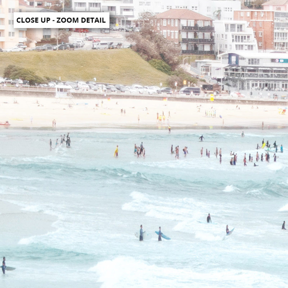 Bondi Beach Pastels View - Art Print, Poster, Stretched Canvas or Framed Wall Art, Close up View of Print Resolution