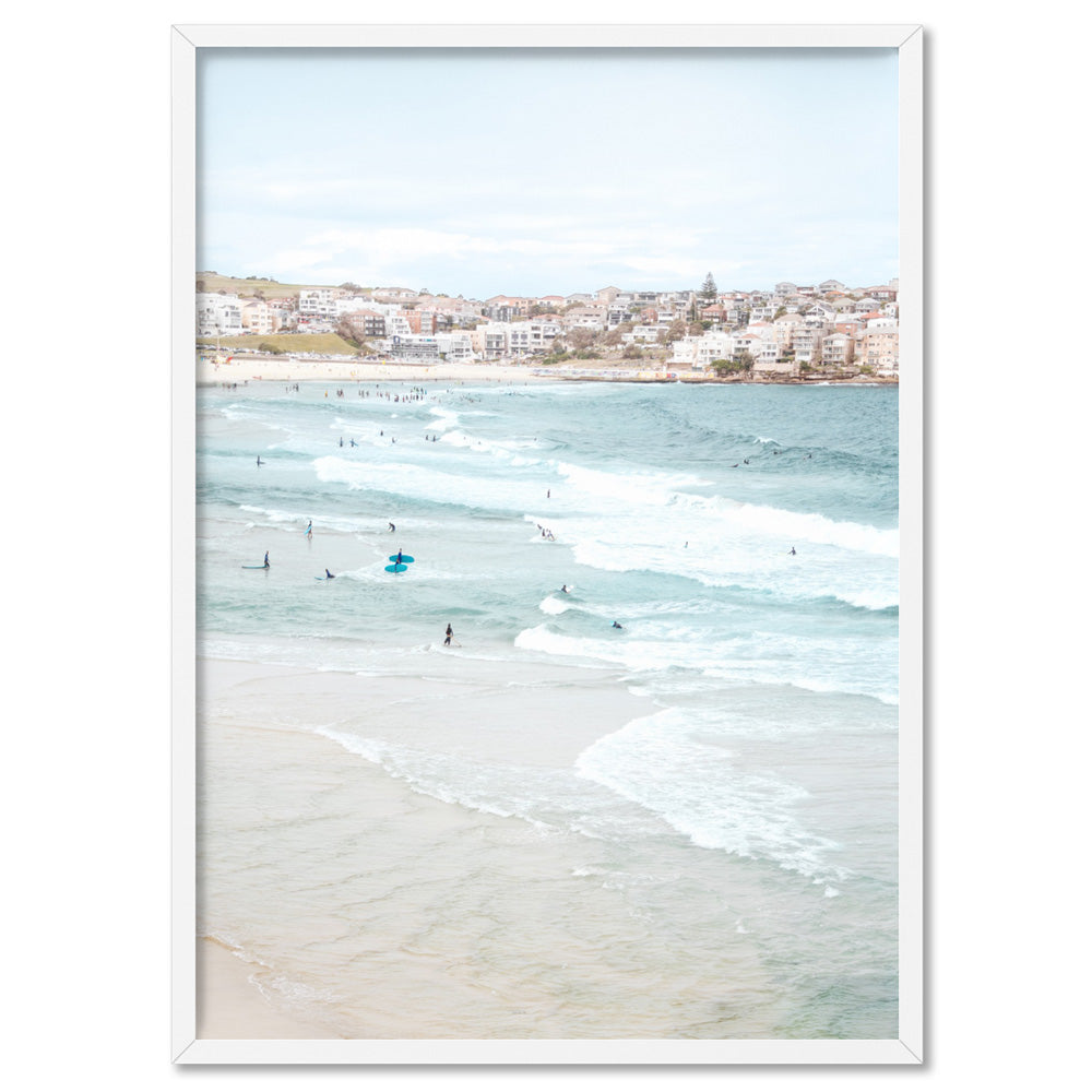 Bondi Beach Pastels View - Art Print, Poster, Stretched Canvas, or Framed Wall Art Print, shown in a white frame