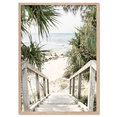 Wategos Beach Entrance Byron - Art Print, Poster, Stretched Canvas, or Framed Wall Art Print, shown in a natural timber frame