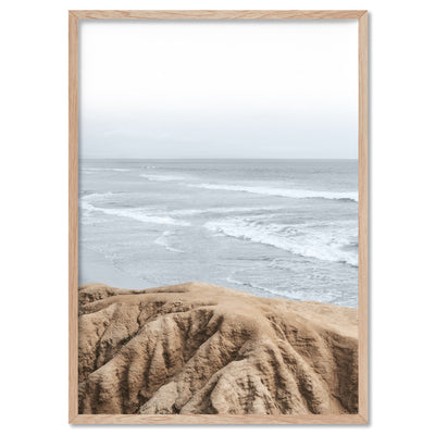 Ocean View from Rocky Coast - Art Print, Poster, Stretched Canvas, or Framed Wall Art Print, shown in a natural timber frame