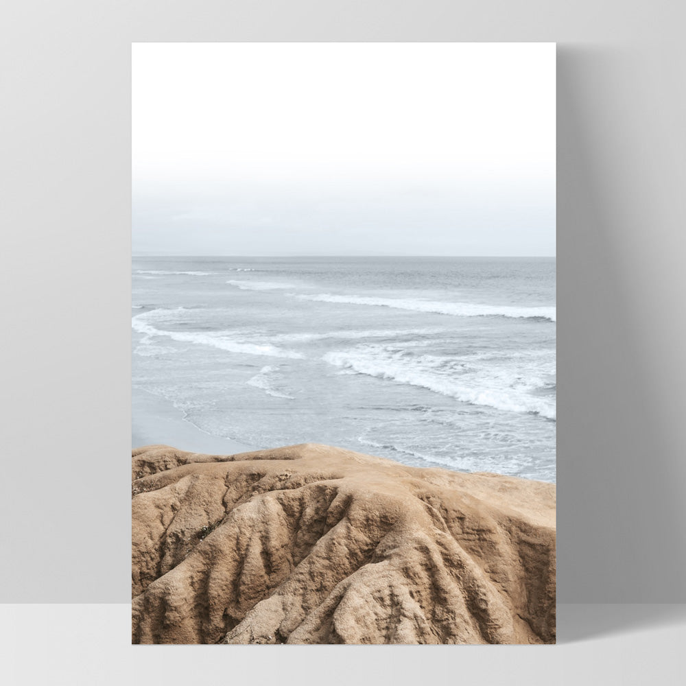 Ocean View from Rocky Coast - Art Print, Poster, Stretched Canvas, or Framed Wall Art Print, shown as a stretched canvas or poster without a frame