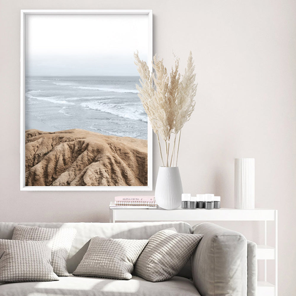 Ocean View from Rocky Coast - Art Print, Poster, Stretched Canvas or Framed Wall Art Prints, shown framed in a room