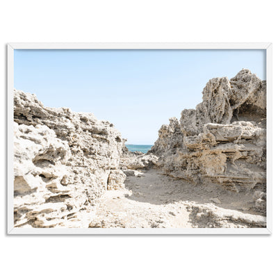 Point Peron Beach Perth I - Art Print, Poster, Stretched Canvas, or Framed Wall Art Print, shown in a white frame