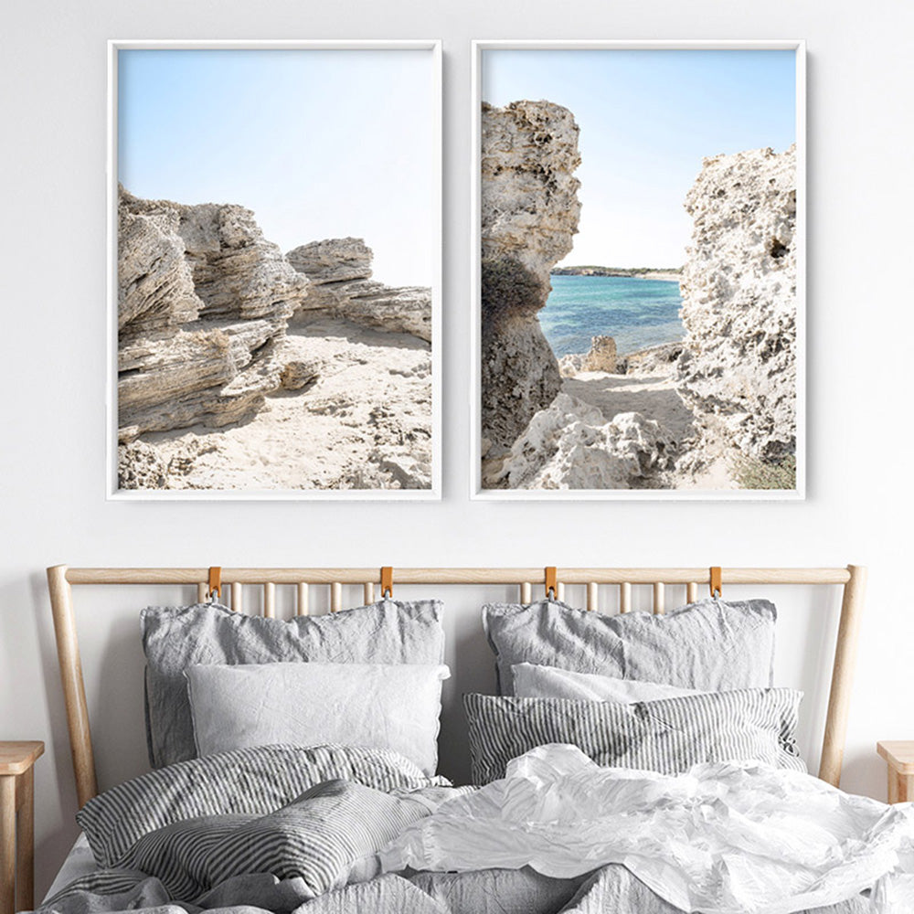 Point Peron Beach Perth II - Art Print, Poster, Stretched Canvas or Framed Wall Art, shown framed in a home interior space