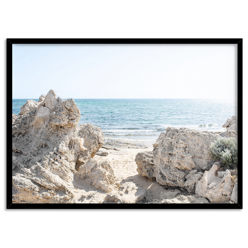 Point Peron Beach Perth III - Art Print, Poster, Stretched Canvas, or Framed Wall Art Print, shown in a black frame