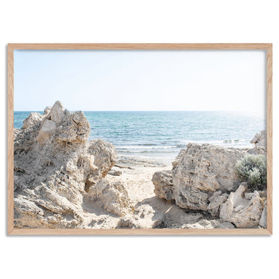 Point Peron Beach Perth III - Art Print, Poster, Stretched Canvas, or Framed Wall Art Print, shown in a natural timber frame