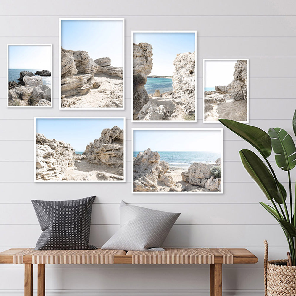 Point Peron Beach Perth III - Art Print, Poster, Stretched Canvas or Framed Wall Art, shown framed in a home interior space