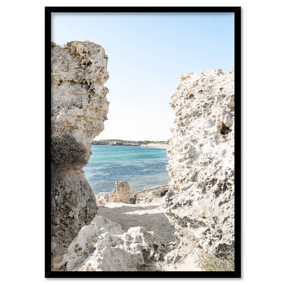 Point Peron Beach Perth IV - Art Print, Poster, Stretched Canvas, or Framed Wall Art Print, shown in a black frame