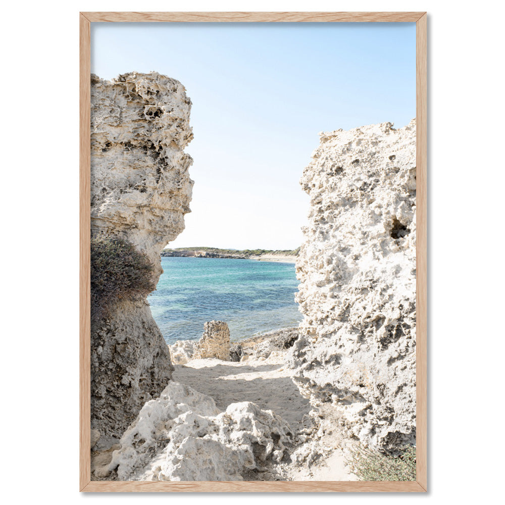 Point Peron Beach Perth IV - Art Print, Poster, Stretched Canvas, or Framed Wall Art Print, shown in a natural timber frame