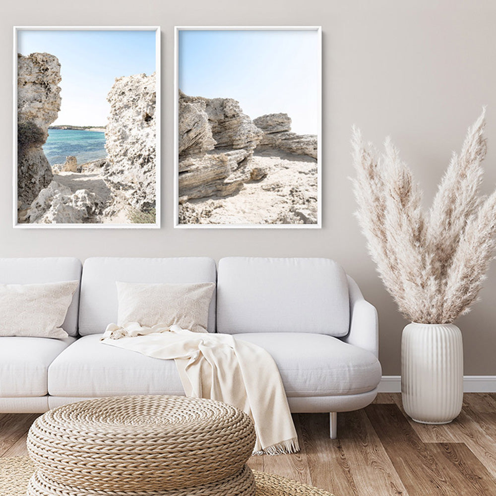 Point Peron Beach Perth IV - Art Print, Poster, Stretched Canvas or Framed Wall Art, shown framed in a home interior space