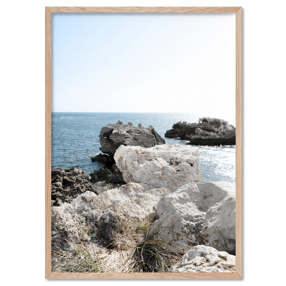 Point Peron Beach Perth VI - Art Print, Poster, Stretched Canvas, or Framed Wall Art Print, shown in a natural timber frame