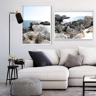 Point Peron Beach Perth VI - Art Print, Poster, Stretched Canvas or Framed Wall Art, shown framed in a home interior space