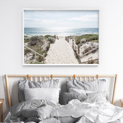 Scarborough Beach Entrance Perth- Art Print, Poster, Stretched Canvas or Framed Wall Art Prints, shown framed in a room