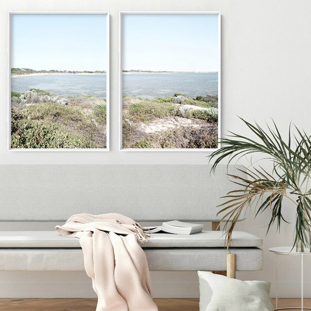 Scarborough Beach Views Perth I - Art Print, Poster, Stretched Canvas or Framed Wall Art, shown framed in a home interior space