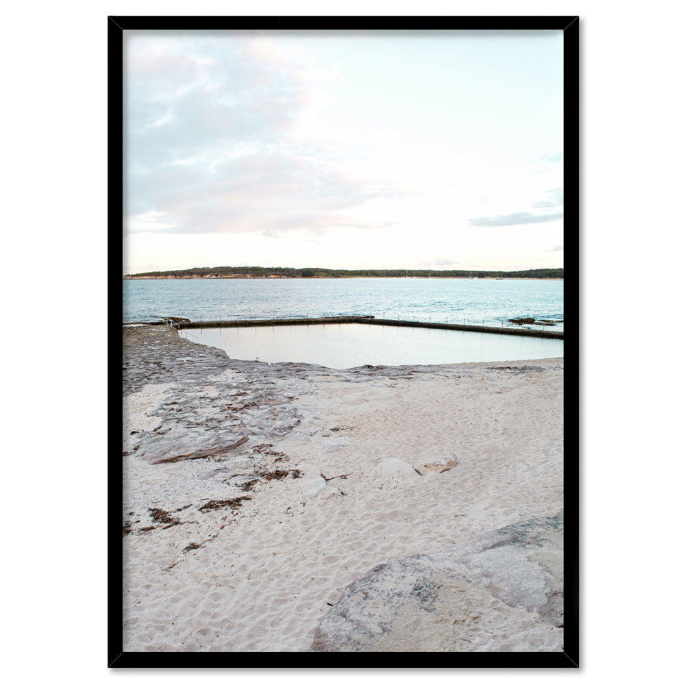 South Cronulla Rock Pool at Dusk - Art Print, Poster, Stretched Canvas, or Framed Wall Art Print, shown in a black frame