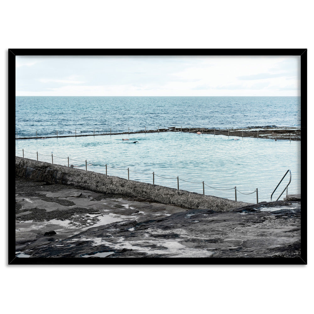 South Cronulla Rock Pool Landscape - Art Print, Poster, Stretched Canvas, or Framed Wall Art Print, shown in a black frame