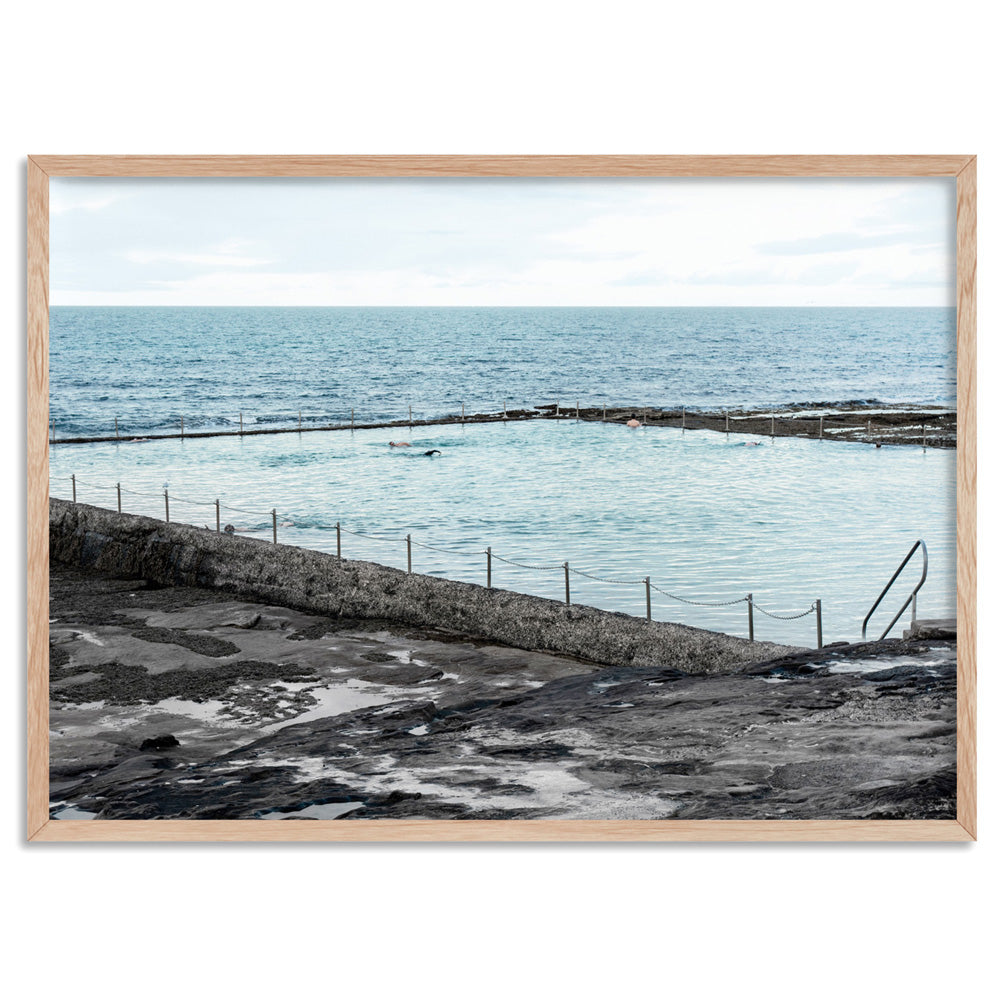 South Cronulla Rock Pool Landscape - Art Print, Poster, Stretched Canvas, or Framed Wall Art Print, shown in a natural timber frame