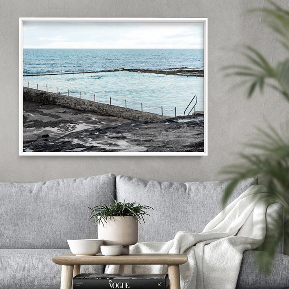 South Cronulla Rock Pool Landscape - Art Print, Poster, Stretched Canvas or Framed Wall Art Prints, shown framed in a room
