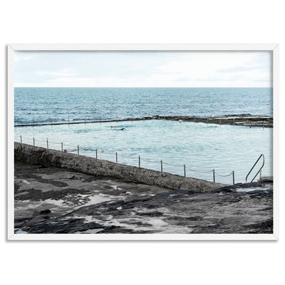 South Cronulla Rock Pool Landscape - Art Print, Poster, Stretched Canvas, or Framed Wall Art Print, shown in a white frame