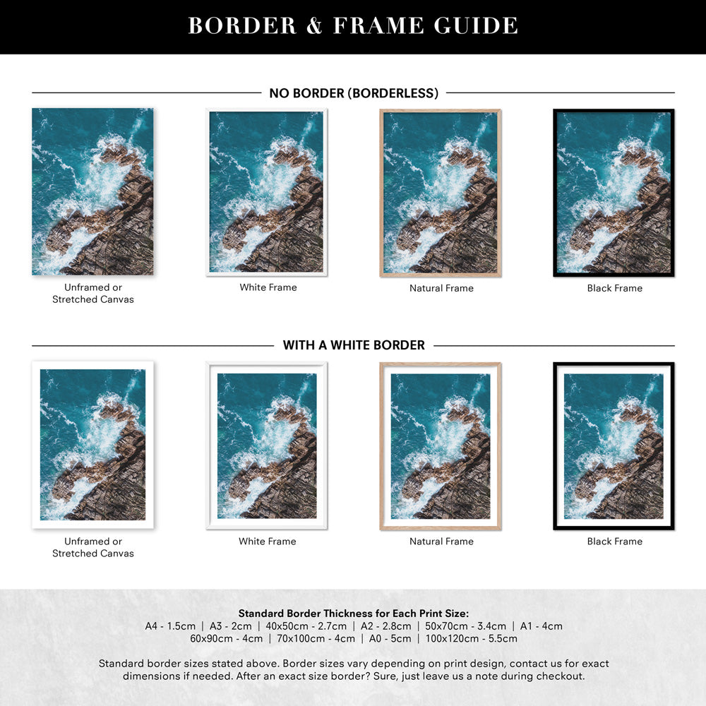 Rocky Coast from Above III  - Art Print, Poster, Stretched Canvas or Framed Wall Art, Showing White , Black, Natural Frame Colours, No Frame (Unframed) or Stretched Canvas, and With or Without White Borders