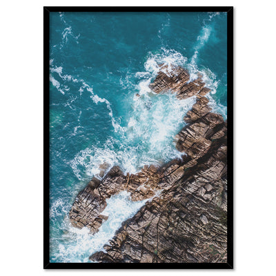 Rocky Coast from Above III  - Art Print, Poster, Stretched Canvas, or Framed Wall Art Print, shown in a black frame