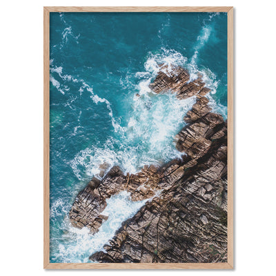 Rocky Coast from Above III  - Art Print, Poster, Stretched Canvas, or Framed Wall Art Print, shown in a natural timber frame
