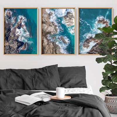 Rocky Coast from Above III  - Art Print, Poster, Stretched Canvas or Framed Wall Art, shown framed in a home interior space