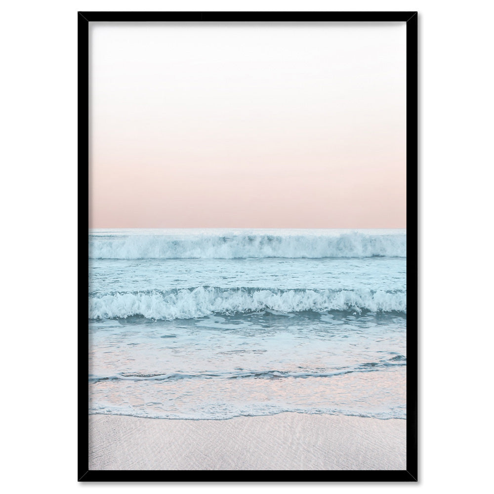 Beach View at Dusk, in Pastels  - Art Print, Poster, Stretched Canvas, or Framed Wall Art Print, shown in a black frame