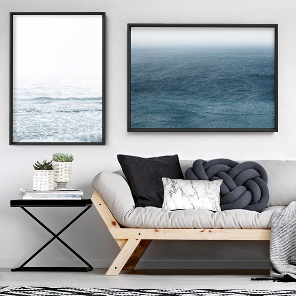 Deep Sea Ocean View in Landscape - Art Print, Poster, Stretched Canvas or Framed Wall Art, shown framed in a home interior space