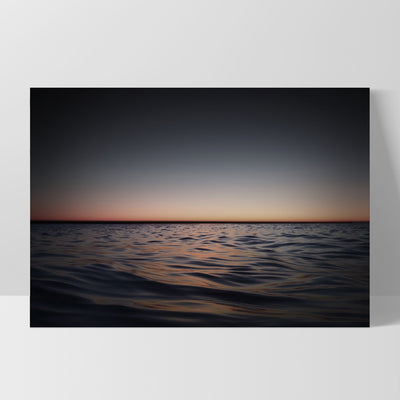 Ocean Horizon View at Dark Dusk - Art Print, Poster, Stretched Canvas, or Framed Wall Art Print, shown as a stretched canvas or poster without a frame