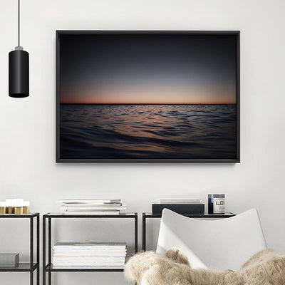 Ocean Horizon View at Dark Dusk - Art Print, Poster, Stretched Canvas or Framed Wall Art Prints, shown framed in a room