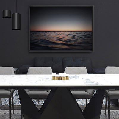Ocean Horizon View at Dark Dusk - Art Print, Poster, Stretched Canvas or Framed Wall Art, shown framed in a home interior space