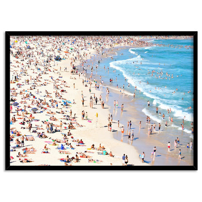 Iconic Bondi Beach in Summer - Art Print, Poster, Stretched Canvas, or Framed Wall Art Print, shown in a black frame