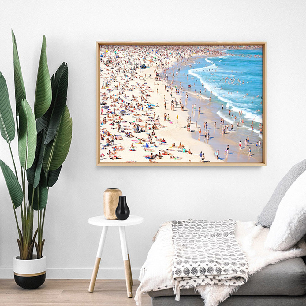 Iconic Bondi Beach in Summer - Art Print, Poster, Stretched Canvas or Framed Wall Art Prints, shown framed in a room