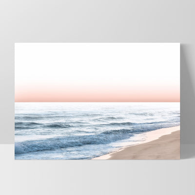 Blush Pastels, Beach Seascape Horizon - Art Print, Poster, Stretched Canvas, or Framed Wall Art Print, shown as a stretched canvas or poster without a frame