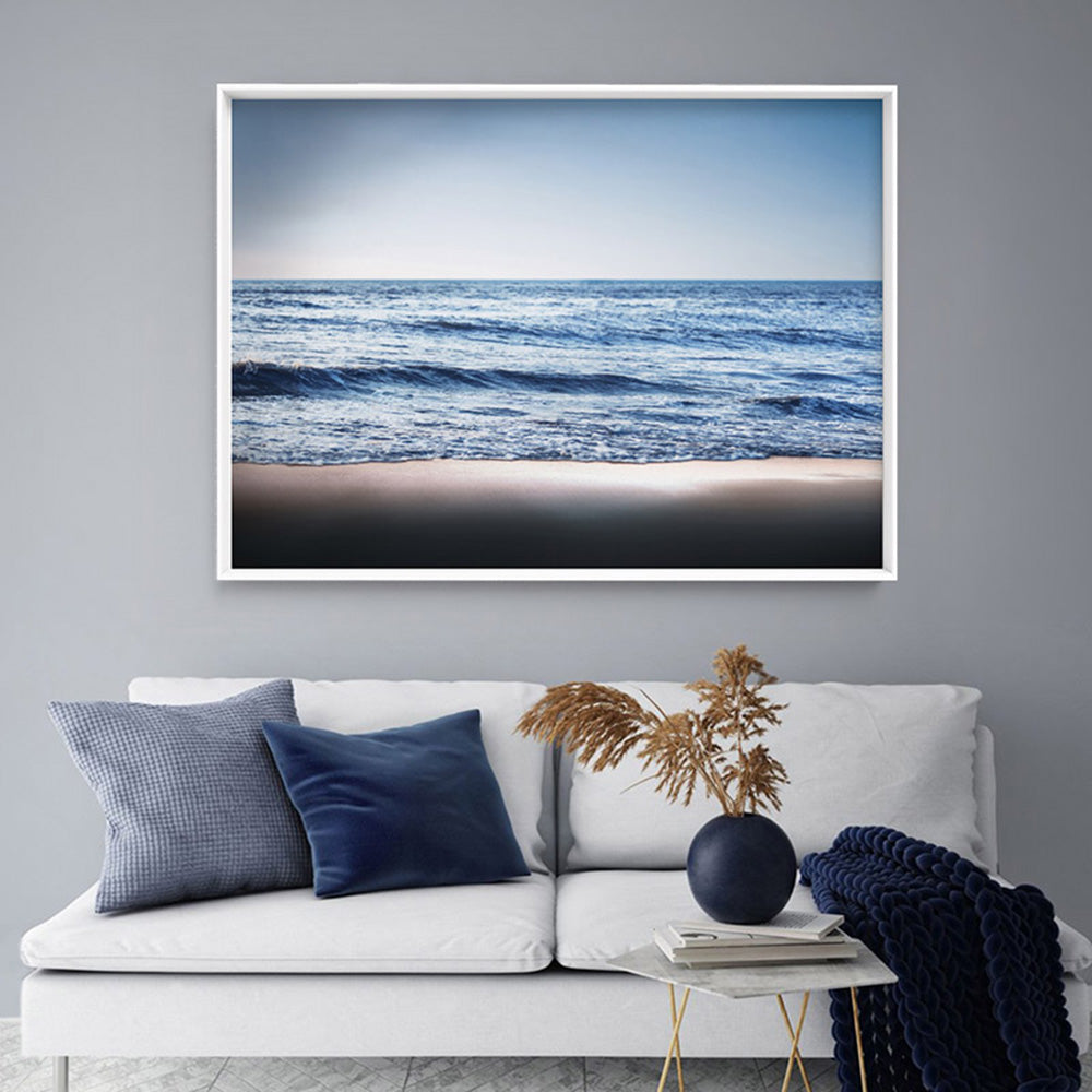 Ocean Vibrance in Blues - Art Print, Poster, Stretched Canvas or Framed Wall Art Prints, shown framed in a room