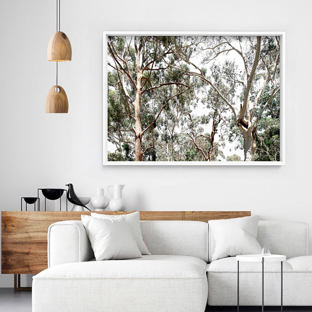 Among the Gumtrees - Art Print, Poster, Stretched Canvas or Framed Wall Art Prints, shown framed in a room