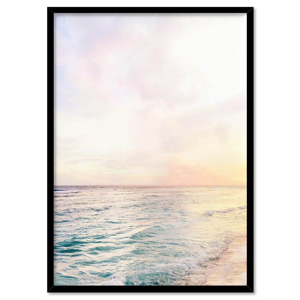 Pastel Bohemian Ocean Views - Art Print, Poster, Stretched Canvas, or Framed Wall Art Print, shown in a black frame
