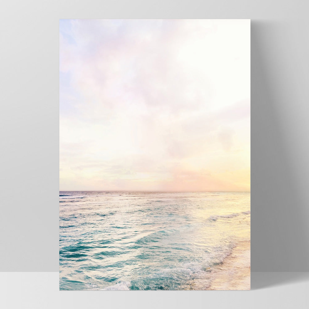 Pastel Bohemian Ocean Views - Art Print, Poster, Stretched Canvas, or Framed Wall Art Print, shown as a stretched canvas or poster without a frame