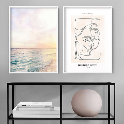 Pastel Bohemian Ocean Views - Art Print, Poster, Stretched Canvas or Framed Wall Art, shown framed in a home interior space