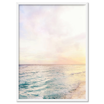 Pastel Bohemian Ocean Views - Art Print, Poster, Stretched Canvas, or Framed Wall Art Print, shown in a white frame