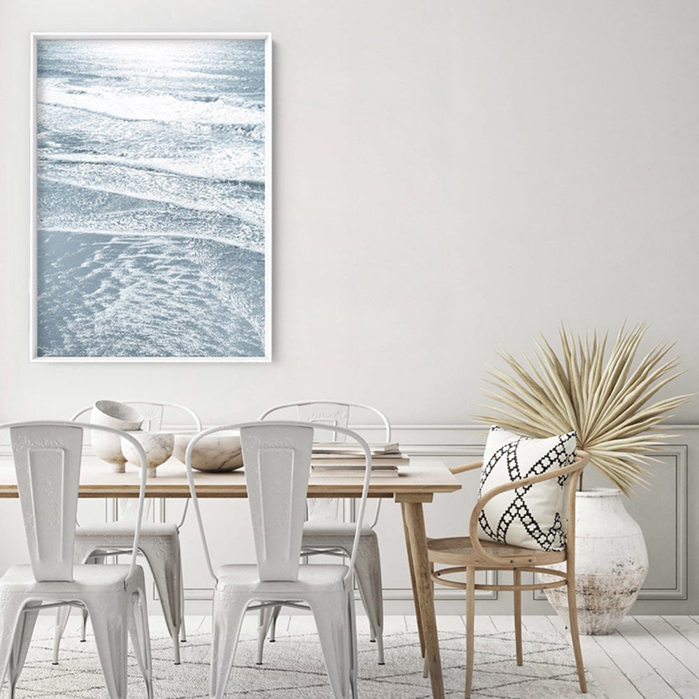 Morning Ocean Alight - Art Print, Poster, Stretched Canvas or Framed Wall Art, shown framed in a home interior space