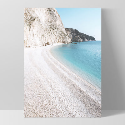 Beachside in Santorini - Art Print, Poster, Stretched Canvas, or Framed Wall Art Print, shown as a stretched canvas or poster without a frame