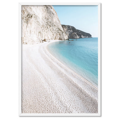Beachside in Santorini - Art Print, Poster, Stretched Canvas, or Framed Wall Art Print, shown in a white frame
