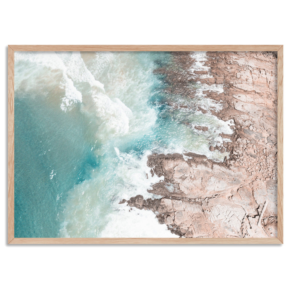 Eleven Mile Beach Aerial I - Art Print, Poster, Stretched Canvas, or Framed Wall Art Print, shown in a natural timber frame