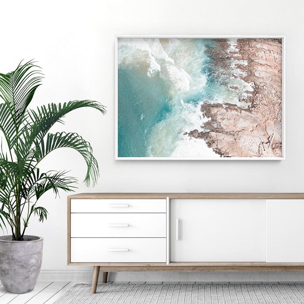 Eleven Mile Beach Aerial I - Art Print, Poster, Stretched Canvas or Framed Wall Art Prints, shown framed in a room