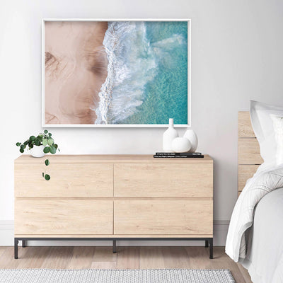 Eleven Mile Beach Aerial II - Art Print, Poster, Stretched Canvas or Framed Wall Art Prints, shown framed in a room