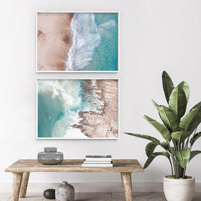 Eleven Mile Beach Aerial II - Art Print, Poster, Stretched Canvas or Framed Wall Art, shown framed in a home interior space